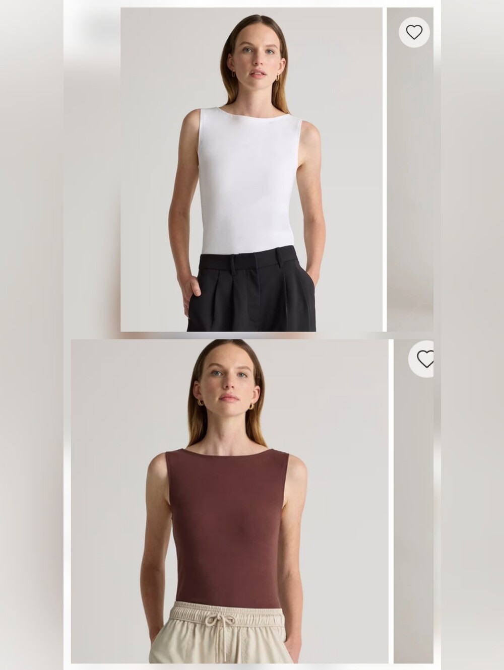 Quince Set Of 2 Stretch Organic Cotton Jersey Boatneck Tank Brown/white Sz. XL